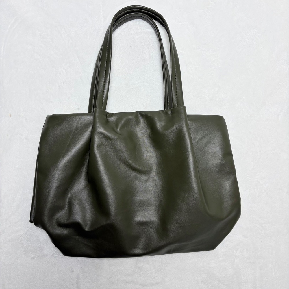 Neiman Marcus Olive Green Tote Bag Slouchy Soft Vegan Leather Dark Academia
